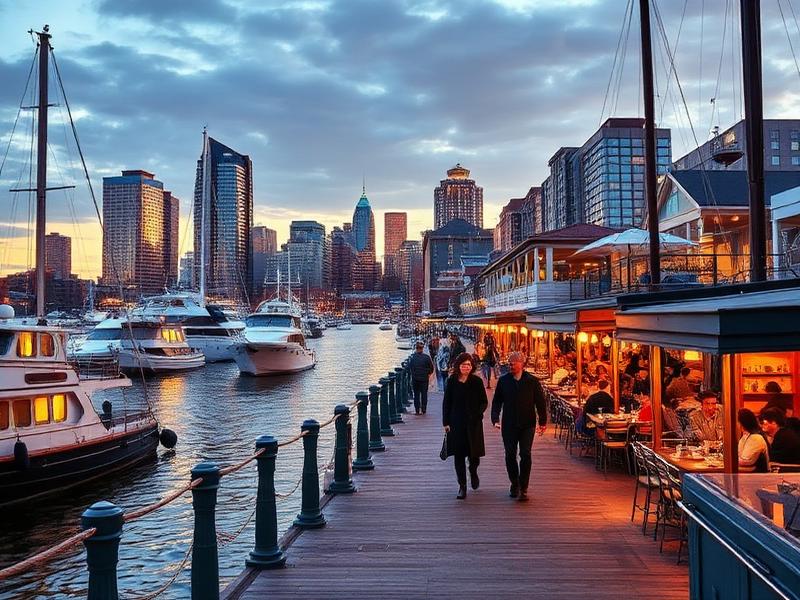 Couples dining and enjoying harbor beauty in Boston - romantic restaurants and local cuisine perfect for date nights