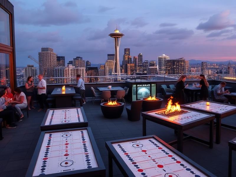 Romantic rooftop setting with city views