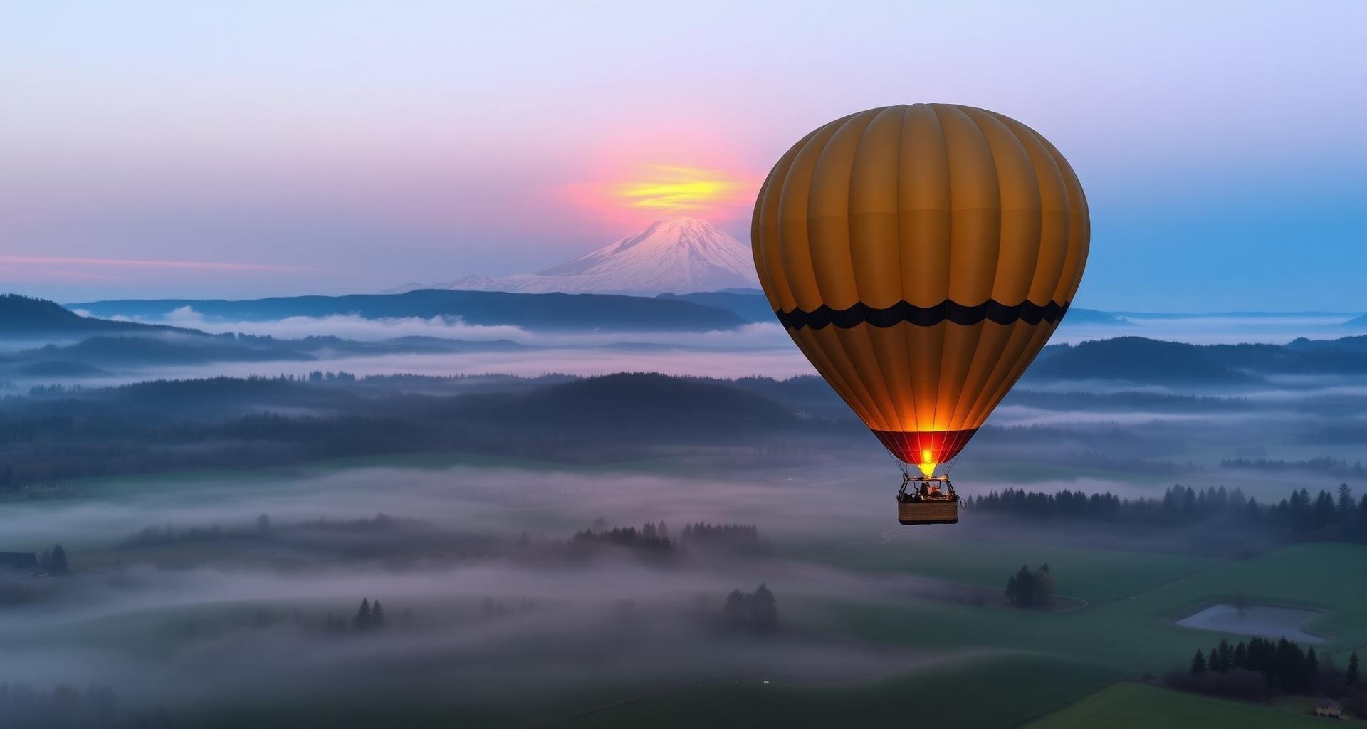 Hot air balloon sunrise Mount Rainier Seattle couples romantic adventure date