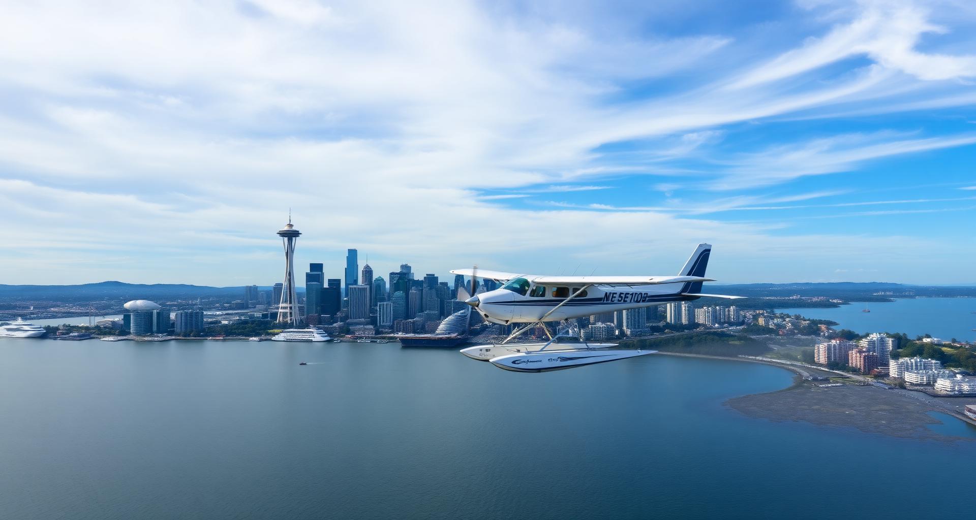 Seaplane tour Lake Union Seattle Space Needle skyline couples adventure date