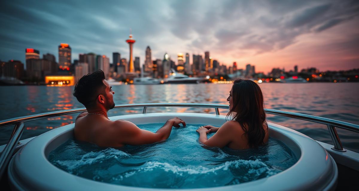 Lake Union hot tub boat with Seattle skyline views