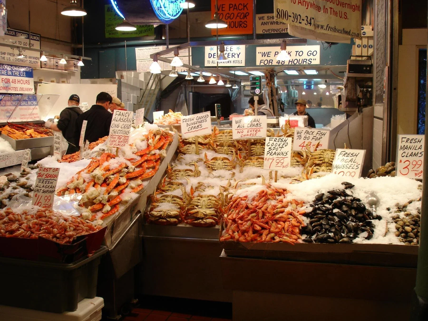 Pike Place Market neon sign at night