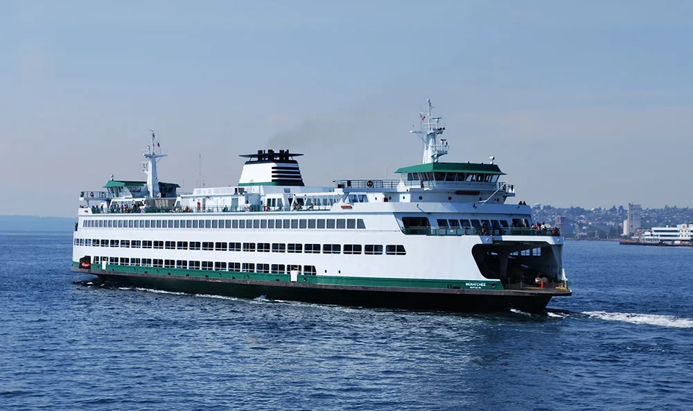 Seattle ferry crossing Puget Sound with scenic water views