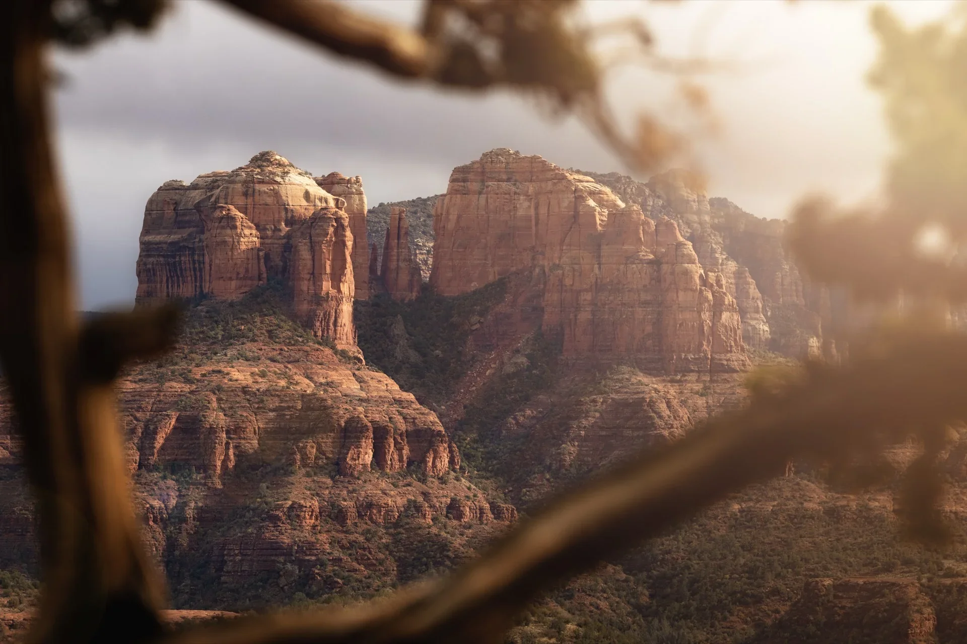 Cathedral Rock red rock formation in Sedona Arizona at golden hour