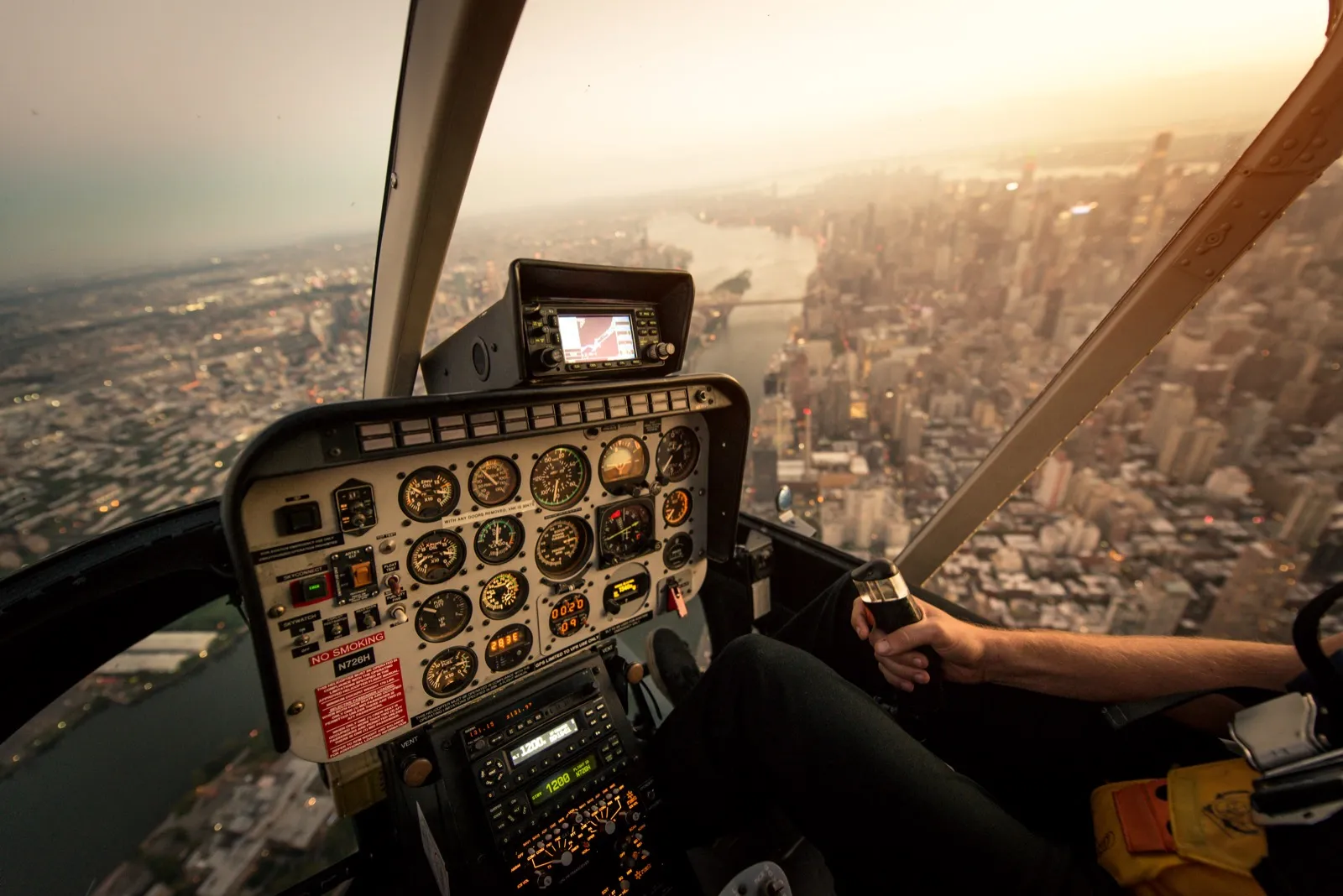 Aerial view of Manhattan skyline from a helicopter tour over New York City