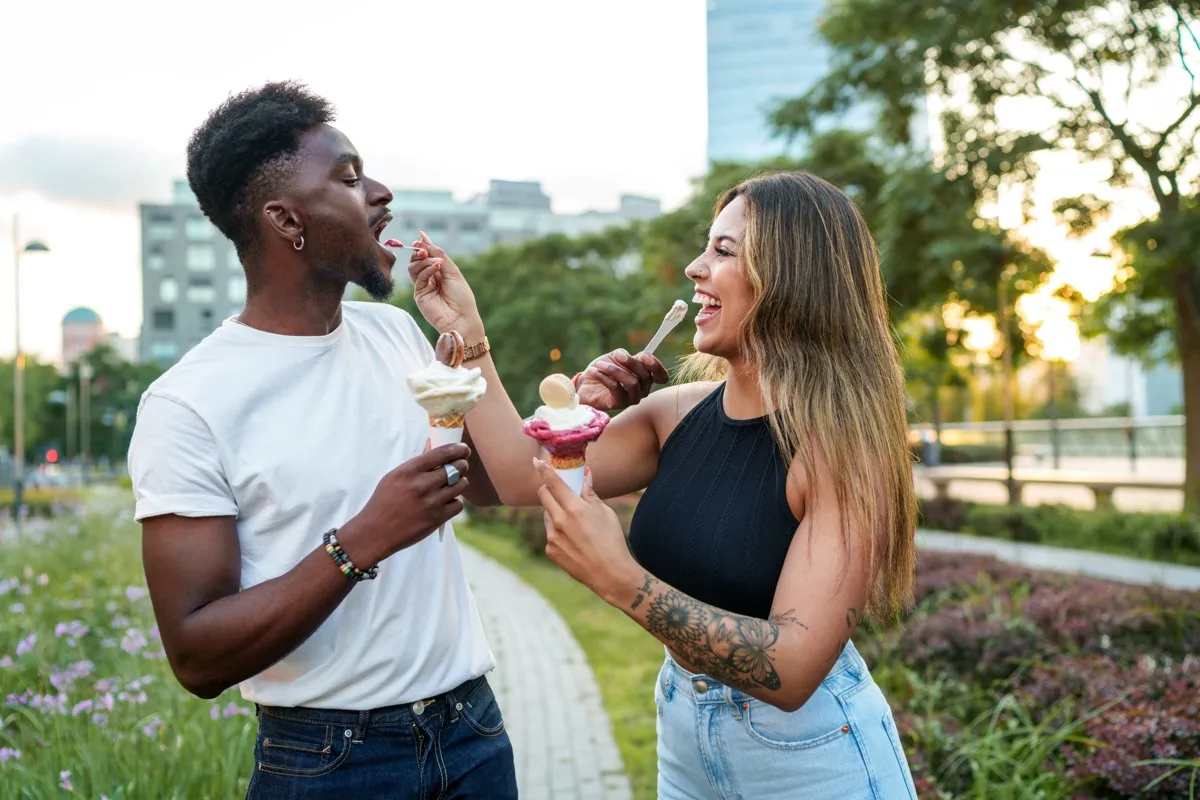 Couple sharing ice cream at Leopold's Ice Cream on Broughton Street