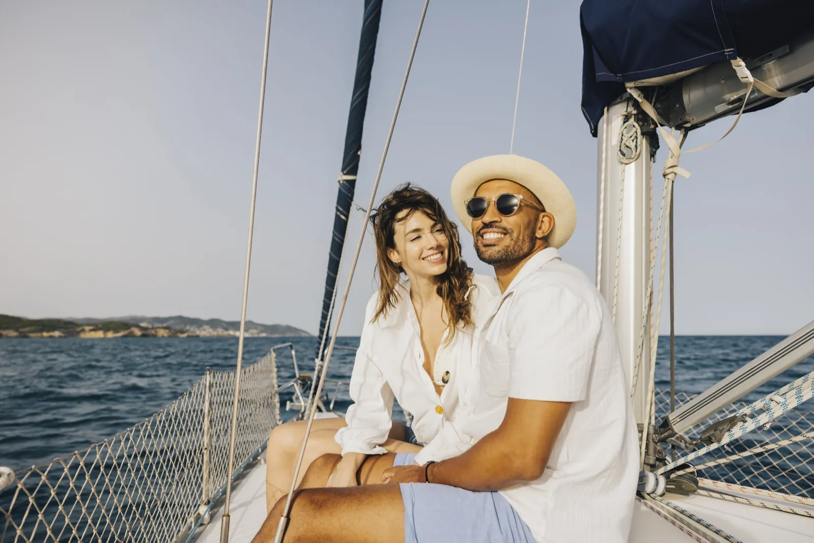 Couple on a dolphin watching boat tour off the coast of Tybee Island