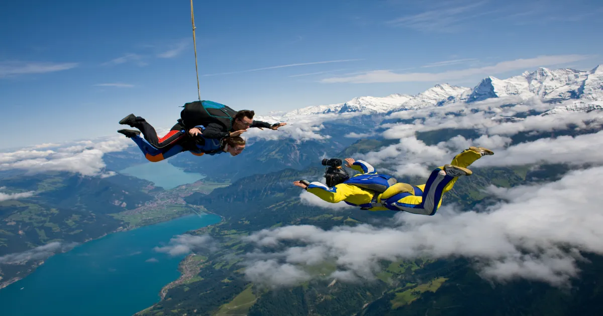 Couple trying indoor skydiving adventure date