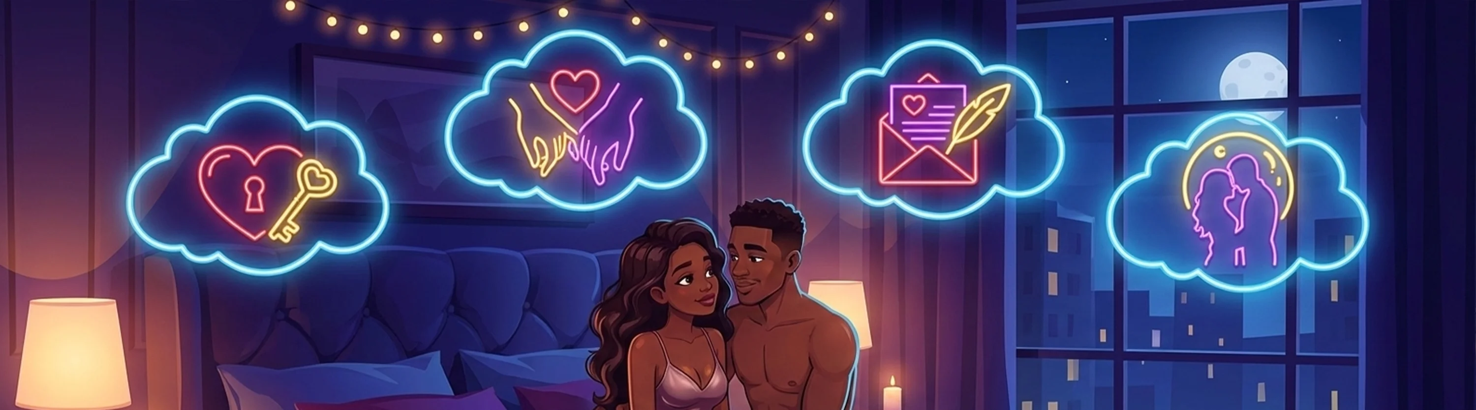 Couple sharing juicy and flirty questions during an intimate evening together