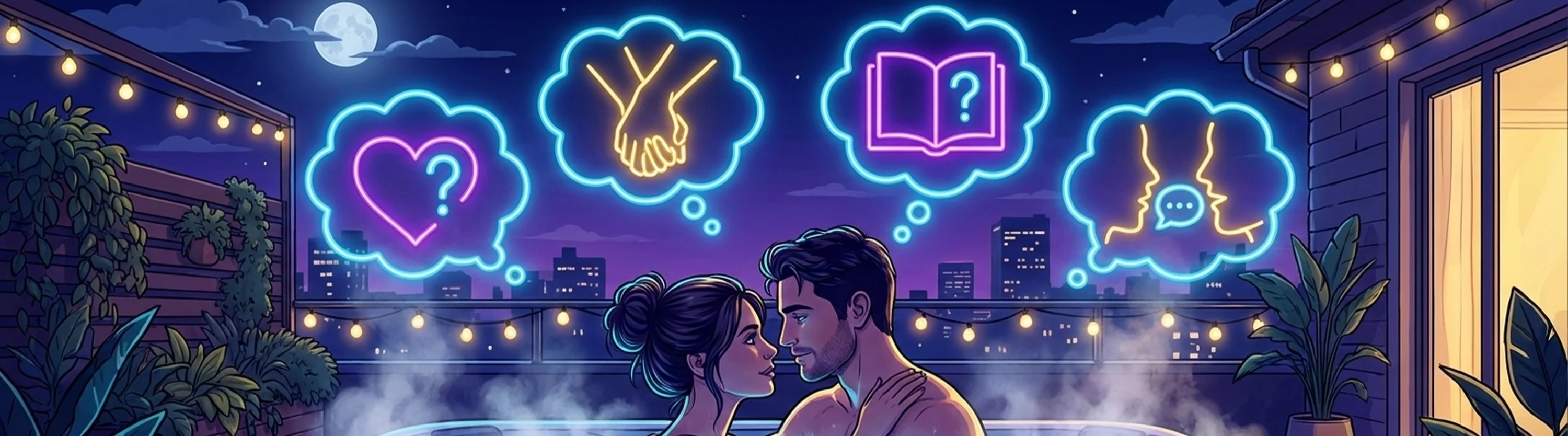 Romantic couple asking each other questions about love and their relationship
