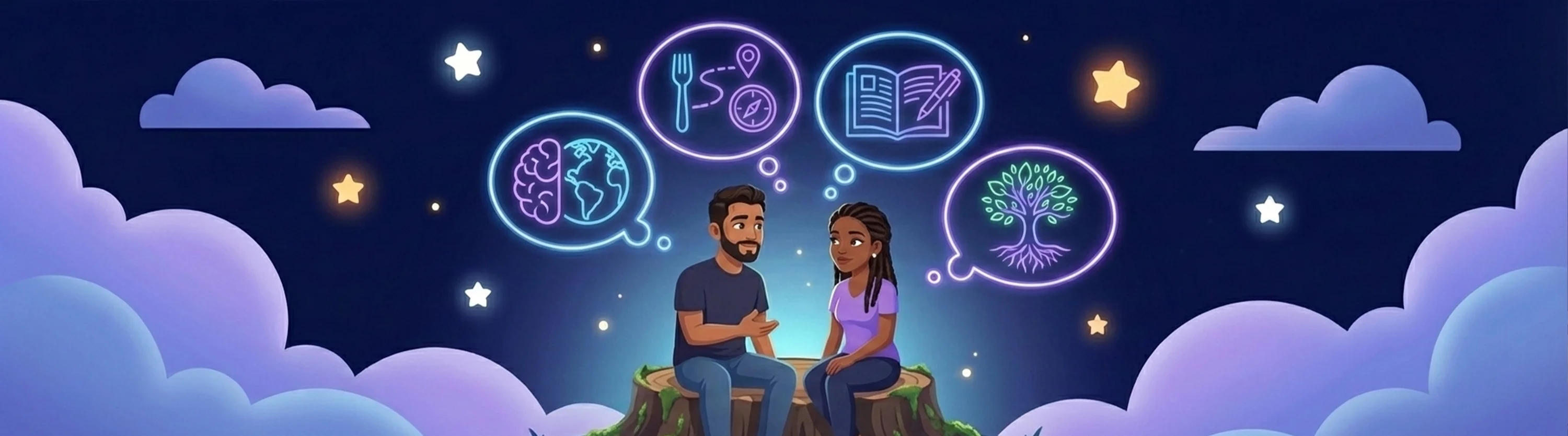Couple sharing deep questions about life, values, and their future together