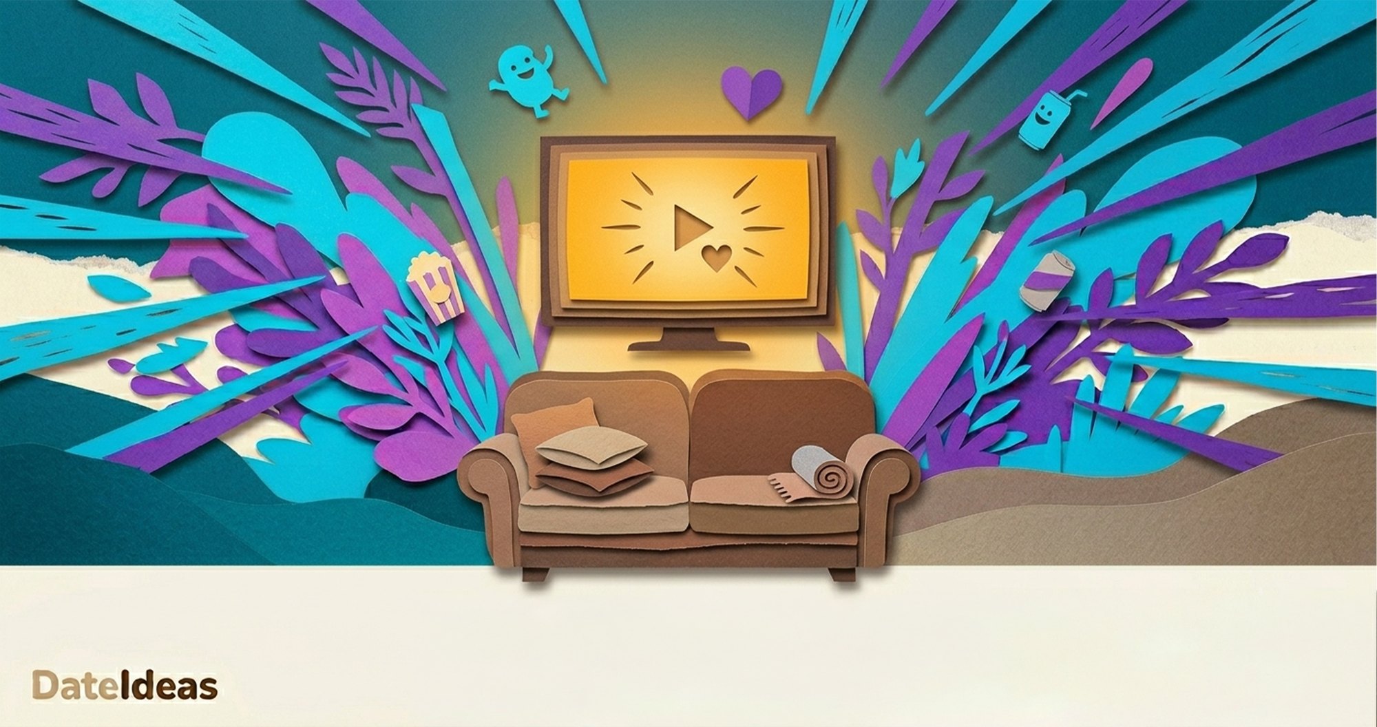 Illustration of a couple watching a movie together at home